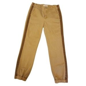 Risen Womens Tan Jogger Trouser Sz 5 Herringbone Side Strip